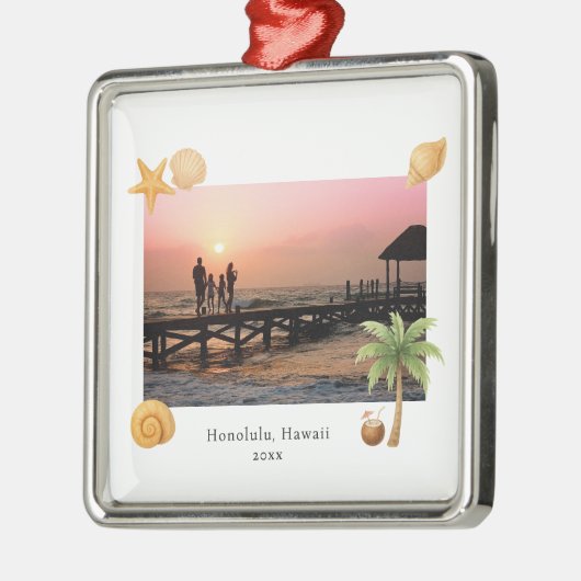 Warmste Wishes Strandfoto Moderne Kerst Metalen Ornament (Links)