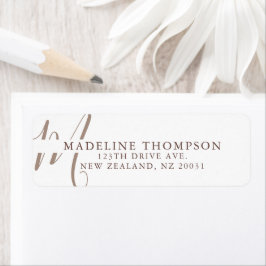Warmte Beige Monogrammed Script Adres Etiket