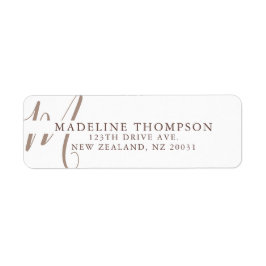 Warmte Beige Monogrammed Script Adres Etiket