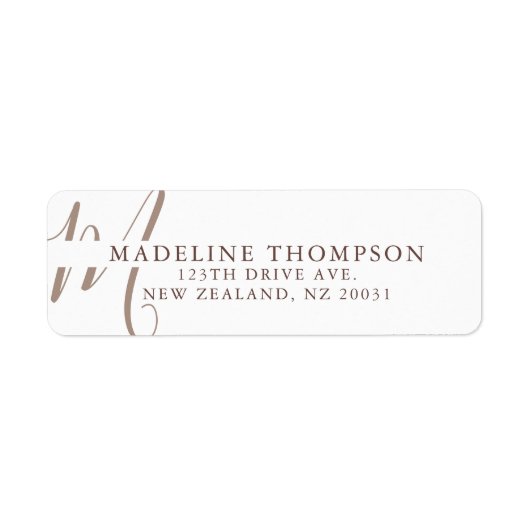 Warmte Beige Monogrammed Script Adres Etiket (Voorkant)