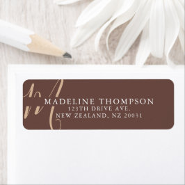 Warmte Beige Monogrammed Script Adres Etiket