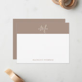 Warmte Beige Monogrammed Script Notitiekaartje (Voorkant / Achterkant in situ)