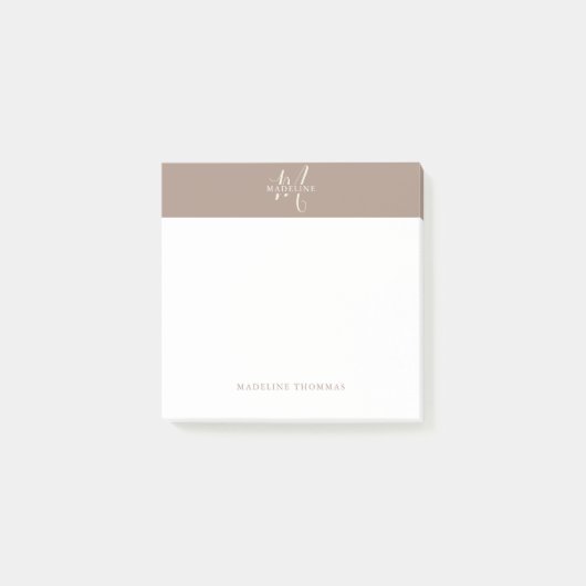 Warmte Beige Monogrammed Script Post-it® Notes (Voorkant)