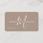 Warmte Beige Monogrammed Script QR-code Visitekaartje (Voorkant)