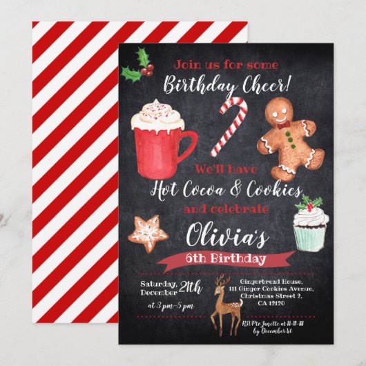 Warmte cacao en koekjes, Birthday INVITATION Kaart (Voorkant / Achterkant)