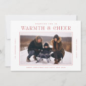 Warmte en vrolijkheid | Rode moderne kerstvierfoto Feestdagenkaart (Voorkant)