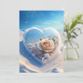 Warmte in de winter: Snowy Floral Heart Wedding Kaart (Staand voorkant)