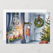 Warmte kerstkamer decor op wintersneeuw feestdagenkaart (Voorkant / Achterkant)