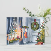 Warmte kerstkamer decor op wintersneeuw feestdagenkaart (Staand voorkant)