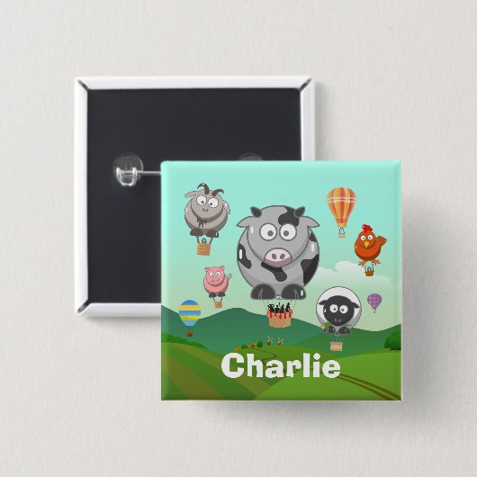 Warmte luchtballonvaarders landbouwhuisdieren gepe vierkante button 5,1 cm (Voorkant /achterkant)