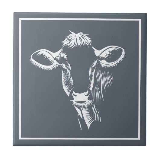Warmtehuis White Dairy Cow Illustration & Grey Tegeltje (Voorkant)