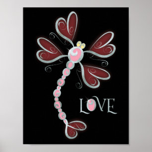 Warmvleugelig dragonfly "Love" Silver  design Poster