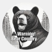 Warning Bear Country Round Sticker (Voorkant)