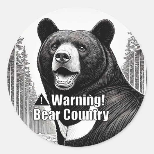 Warning Bear Country Round Sticker (Voorkant)