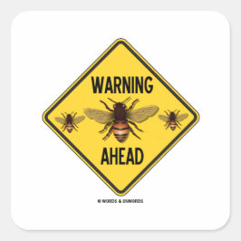 Warning Bees Ahead Three Bees Yellow Diamond Sign Vierkante Sticker