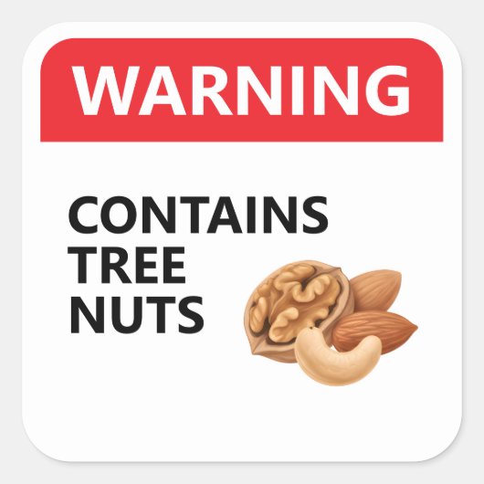 WARNING: CONTAINS TREE NUTS | Food Allergy Vierkante Sticker (Voorkant)