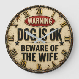 Warning Dog Is OK Beware of the Wife Funny Grote Klok