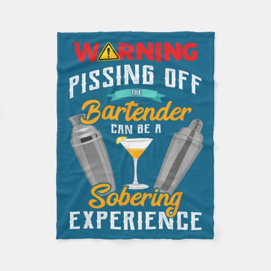 Warning Ing Off The Bartender Funny Sarcastic Bart Fleece Deken (Voorkant)