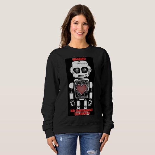 Warning: May Talk About AI Black Sweatshirt (Voorkant volledig)