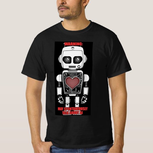 Warning: May Talk About AI Men's Black T-shirt (Voorkant)