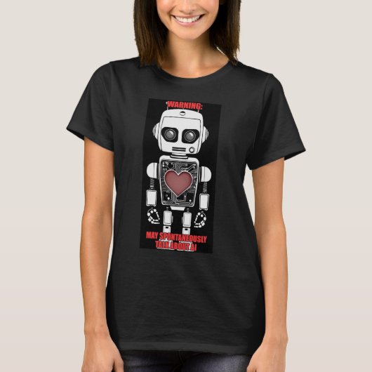 Warning: May Talk About AI Women's Black T-shirt (Voorkant)