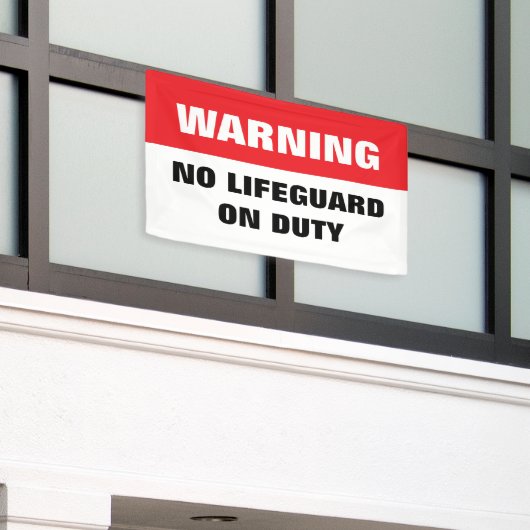 Warning No Lifeguard on Duty red and white Spandoek (Buitenkant Gebouw)