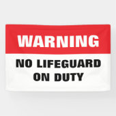 Warning No Lifeguard on Duty red and white Spandoek (Horizontaal)