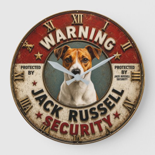 Warning Protected by Jack Russell Security Funny Grote Klok (Voorkant)