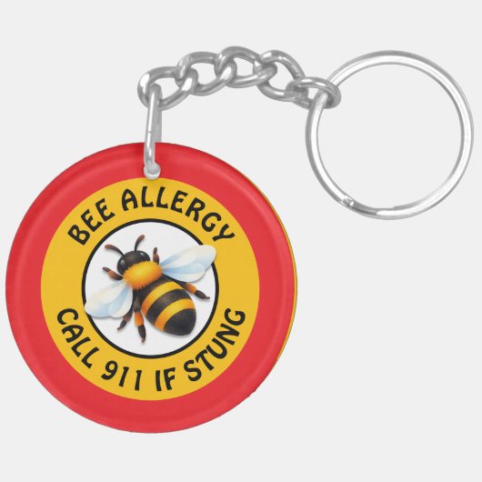 Warning Severe BEE Allergy Alert Button Sleutelhanger (Achterkant Links)