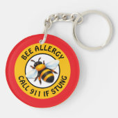 Warning Severe BEE Allergy Alert Button Sleutelhanger (Achterkant)