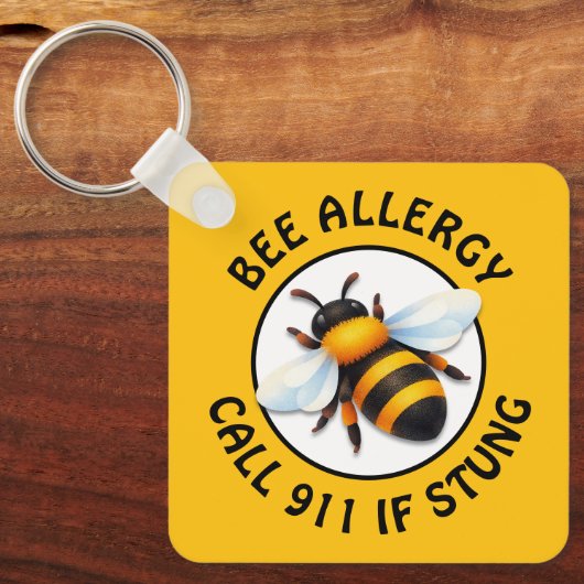 Warning Severe BEE Allergy Alert Button Sleutelhanger (Voorkant)
