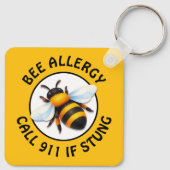 Warning Severe BEE Allergy Alert Button Sleutelhanger (Achterkant)