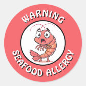Warning Severe Seafood Allergy Alert Button Ronde Sticker (Voorkant)