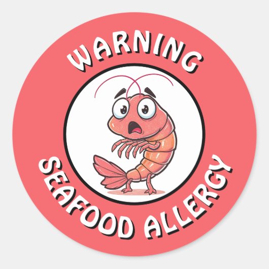 Warning Severe Seafood Allergy Alert Button Ronde Sticker (Voorkant)