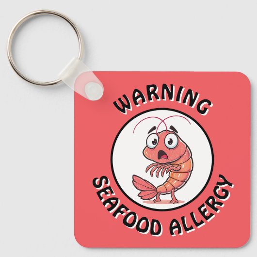 Warning Severe Seafood Allergy Alert Button Sleutelhanger (Voorkant)