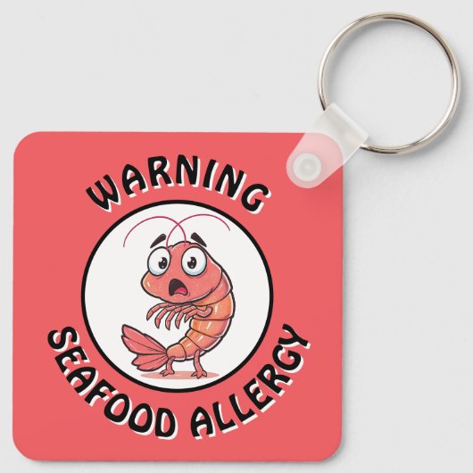 Warning Severe Seafood Allergy Alert Button Sleutelhanger (Achterkant)