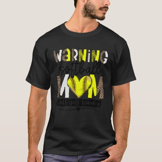 Warning Softball Mom Will Yell Loudly Leopard Prin T-shirt (Voorkant)