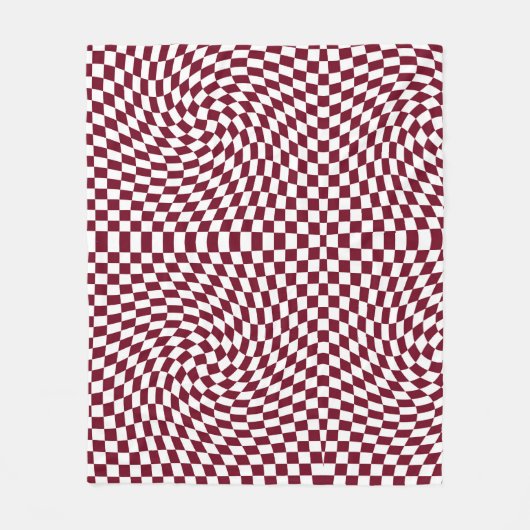 Warped Burgundy Red White Checkered Fleece Deken (Voorkant)