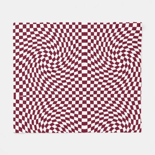 Warped Burgundy Red White Checkered Fleece Deken (Voorkant (Horizontaal))
