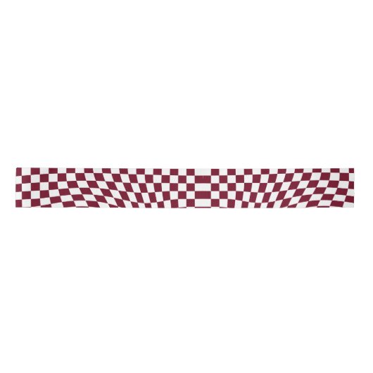 Warped Burgundy Red White Checkered Satijnen Lint (Voorkant)