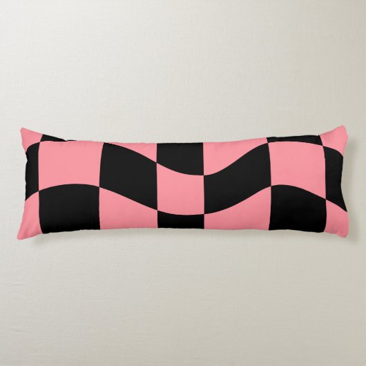Warped Checkerboard Throw Pillow Trippy Pink Retro Lichaamskussen (Voorkant)