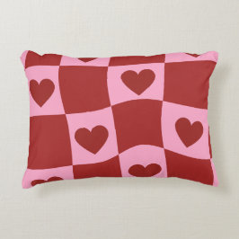 Warped Crimson Pink Checkerboard Pillow Accent Kussen