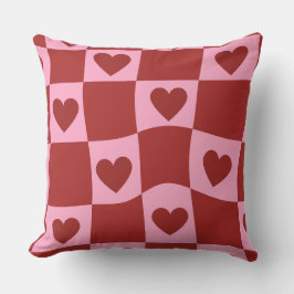 Warped Crimson Pink Checkerboard Pillow Kussen