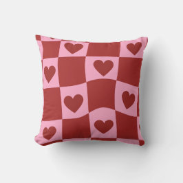 Warped Crimson Pink Checkerboard Pillow Kussen