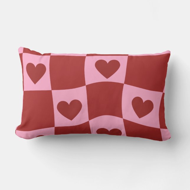 Warped Crimson Pink Checkerboard Pillow Kussen (Voorkant)