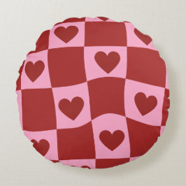 Warped Crimson Pink Checkerboard Pillow Rond Kussen
