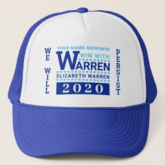Warren 2020 Win met Warren gepersonaliseerd Trucker Pet (Voorkant)