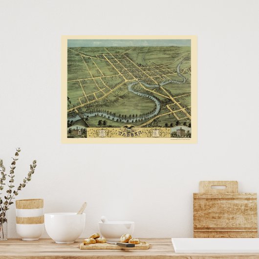 Warren, OH Panoramic Map - 1870 Poster (Keuken)