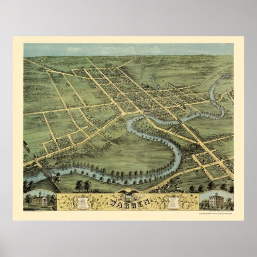 Warren, OH Panoramic Map - 1870 Poster (Voorkant)