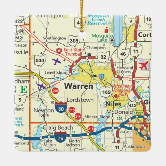 Warren Ohio Map Keramisch Ornament (Achterkant)